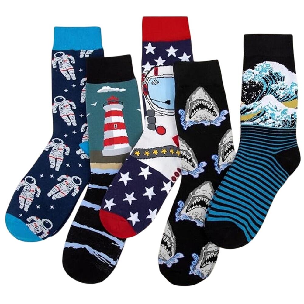 Fashion Boutique Novelty Socks Set of 5 space lighthouse sharks ocean Women 6-11